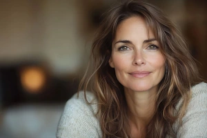 beautiful woman in her 30s looking into the camera